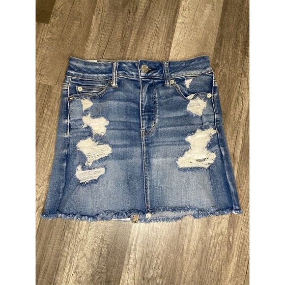 American Eagle Outfitters Dresses & Skirts - American Eagle Denim Mini Skirt Womens  4 Next Level Stretch Distressed Grunge